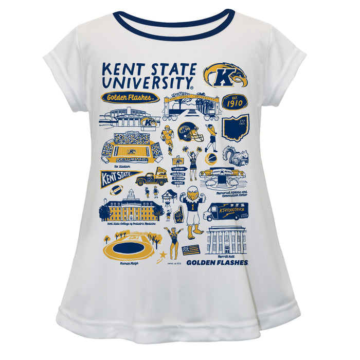 Kent State Golden Flashes Hand Sketched Vive La Fete Impressions Artwork White Short Sleeve Top