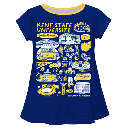 Kent State Golden Flashes Hand Sketched Vive La Fete Impressions Artwork Blue Short Sleeve Top