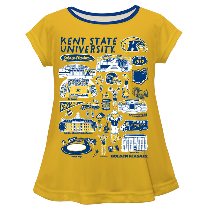 Kent State Golden Flashes Hand Sketched Vive La Fete Impressions Artwork Gold Short Sleeve Top