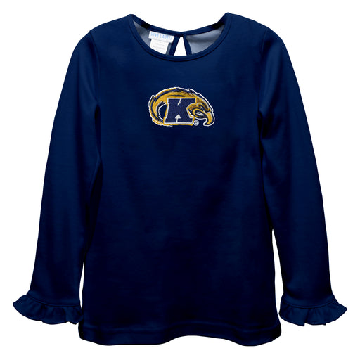 Kent State Golden Flashes Embroidered Navy Knit Long Sleeve Girls Blouse