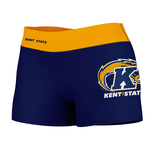 Kent State Golden Flashes Vive La Fete Logo on Thigh & Waistband Blue Gold Women Yoga Booty Workout Shorts 3.75 Inseam"