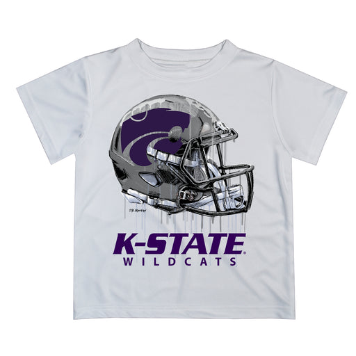 Kansas State University Wildcats K-State Original Dripping Football Helmet White T-Shirt by Vive La Fete