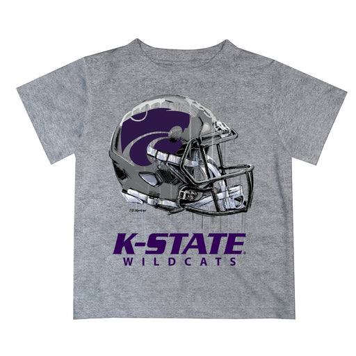 Kansas State University Wildcats K-State Original Dripping Football Helmet Heather Gray T-Shirt by Vive La Fete