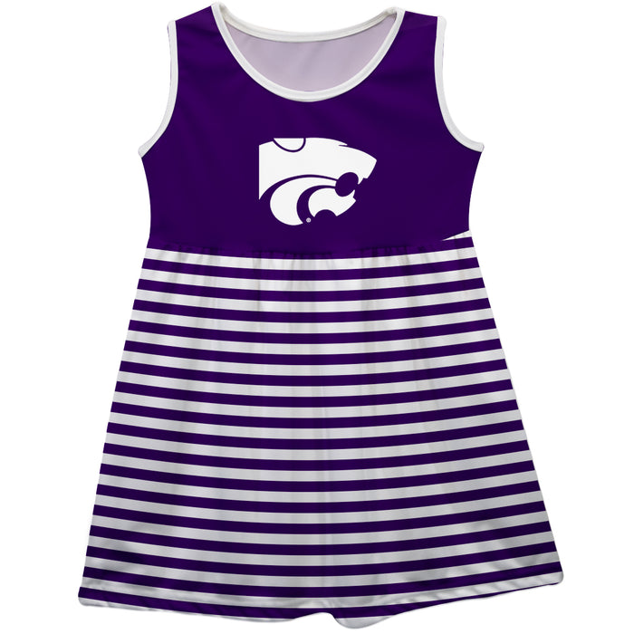 Kansas State Wildcats KSU Vive La Fete Girls Game Day Sleeveless Tank Dress Solid Purple Logo Stripes on Skirt - Vive La Fête - Online Apparel Store