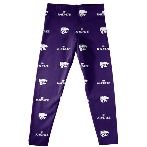 Kansas State Wildcats KSU K-State Girls Game Day All Over Logo Elastic Waist Classic Play Purple Leggings Tights - Vive La Fête - Online Apparel Store