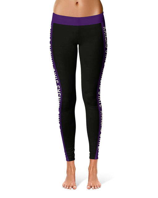 Kansas State University Wildcats K-State Collegiate Purple Stripes Women Black Yoga Leggings 2 Waist Tights" - Vive La Fête - Online Apparel Store