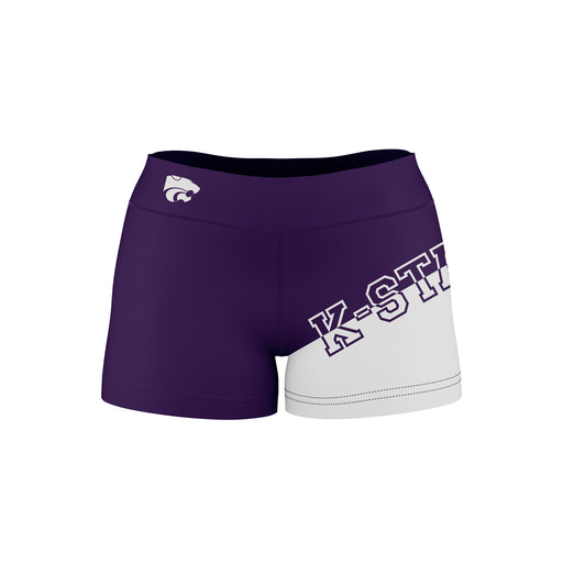 Kansas State Wildcats KSU K-State Vive La Fete Game Day Collegiate Leg Color Block Women Purple White Optimum Yoga Short - Vive La Fête - Online Apparel Store