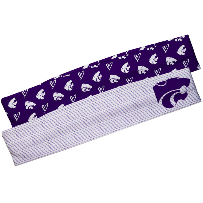 Kansas State Wildcats KSU Vive La Fete Girls Women Set of 2 Stretch Headbands Repeat Logo Purple and Logo White