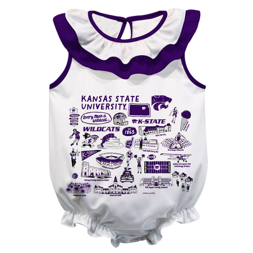Kansas State University Wildcats K-State  White Hand Sketched Vive La Fete Impressions Artwork Sleeveless Ruffle Onesie