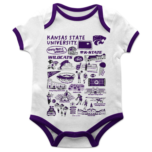 Kansas State University Wildcats K-State Hand Sketched Vive La Fete Impressions Artwork Infant White Short Sleeve Onesie