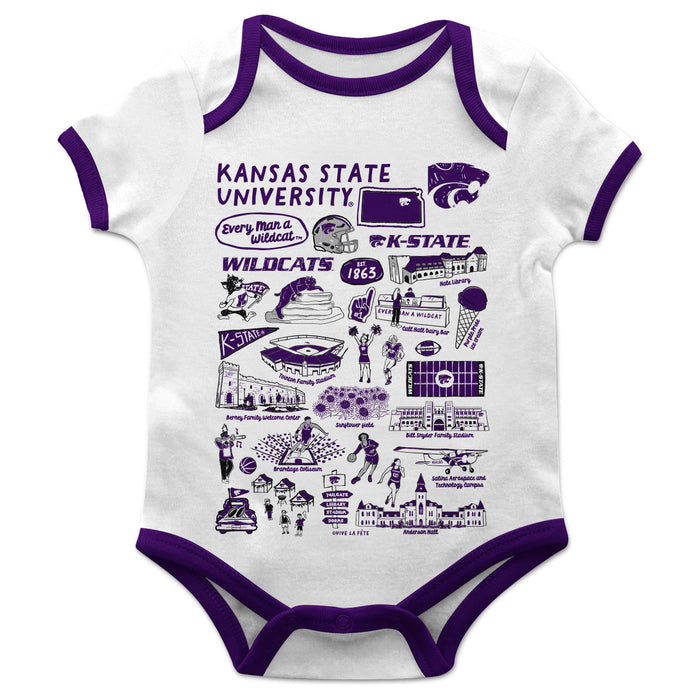 Kansas State University Wildcats K-State Hand Sketched Vive La Fete Impressions Artwork Infant White Short Sleeve Onesie