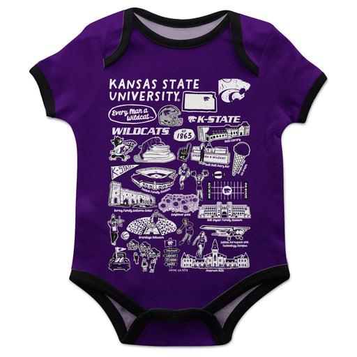 Kansas State Wildcats K-State Hand Sketched Vive La Fete Impressions Artwork Infant Purple Short Sleeve Onesie Bodysuit