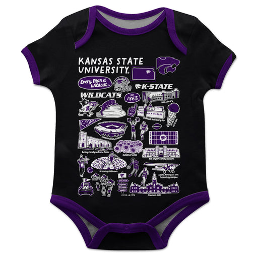 Kansas State Wildcats K-State Hand Sketched Vive La Fete Impressions Artwork Infant Black Short Sleeve Onesie Bodysuit