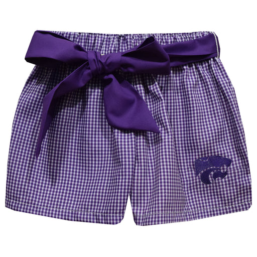 Kansas State University Wildcats K-State Embroidered Purple Gingham  Girls Short with Sash
