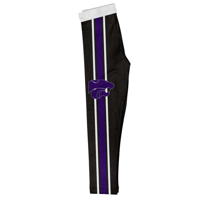 Kansas State University Wildcats K-State Vive La Fete Girls Game Day Black with White Stripes Leggings Tights
