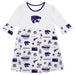 Kansas State Wildcats 3/4 Sleeve Solid White Repeat Print Hand Sketched Vive La Fete Impressions Artwork on Skirt