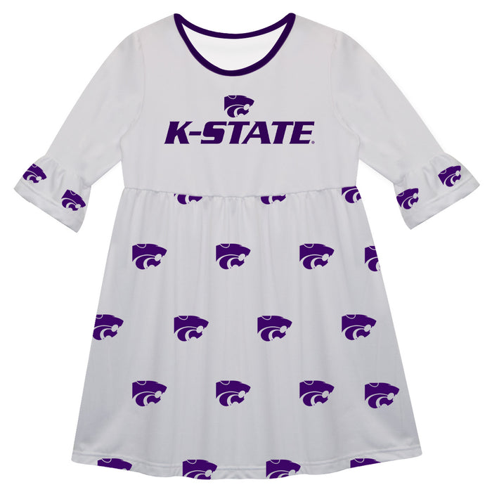 Kansas State Wildcats KSU K-State Vive La Fete Girls Game Day 3/4 Sleeve Solid White All Over Logo on Skirt