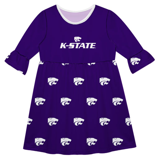 Kansas State Wildcats KSU K-State Vive La Fete Girls Game Day 3/4 Sleeve Solid Purple All Over Logo on Skirt