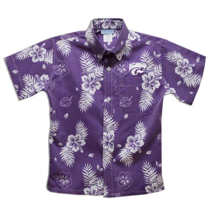 Kansas State University Wildcats K-State Purple Hawaiian Short Sleeve Button Down Shirt