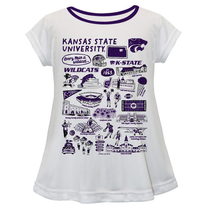 Kansas State University Wildcats K-State Hand Sketched Vive La Fete Impressions Artwork White Short Sleeve Top