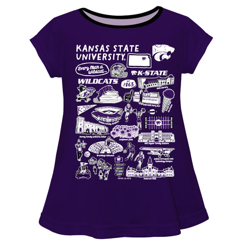 Kansas State University Wildcats K-State Hand Sketched Vive La Fete Impressions Artwork Purple Short Sleeve Top