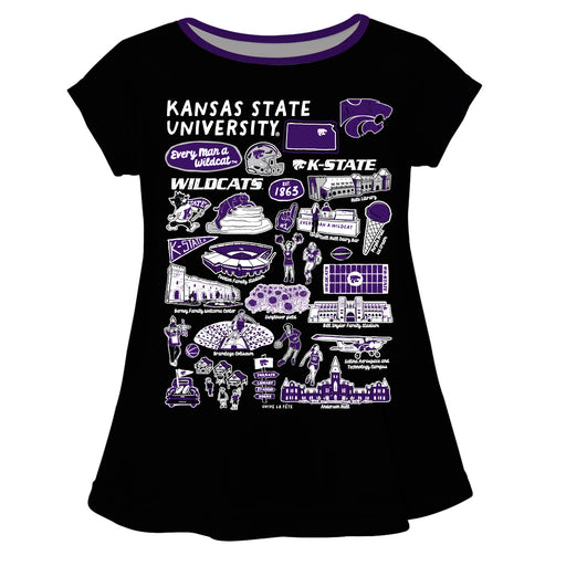 Kansas State University Wildcats K-State Hand Sketched Vive La Fete Impressions Artwork Black Short Sleeve Top