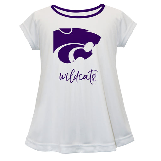 Kansas State Wildcats KSU K-State Vive La Fete Girls Game Day Short Sleeve White Top with School Logo and Name