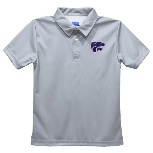 Kansas State University Wildcats K-State Embroidered Gray Short Sleeve Polo Box Shirt