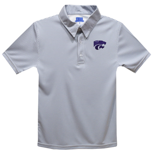Kansas State University Wildcats K-State Embroidered Gray Stripes Short Sleeve Polo Box Shirt
