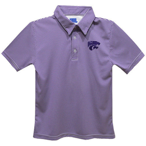 Kansas State University Wildcats K-State Embroidered Purple Stripes Short Sleeve Polo Box Shirt