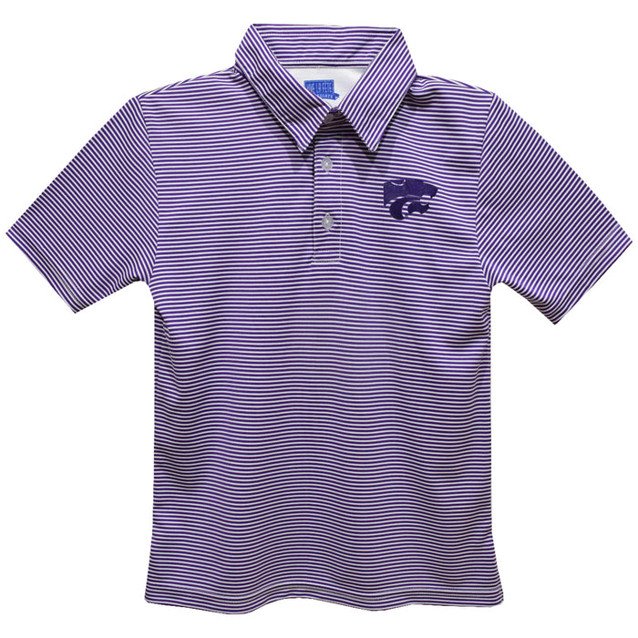 Kansas State University Wildcats K-State Embroidered Purple Stripes Short Sleeve Polo Box Shirt