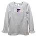 Kansas State University Wildcats KState Smocked White Knit Ruffle Long Sleeve Girls Tshirt