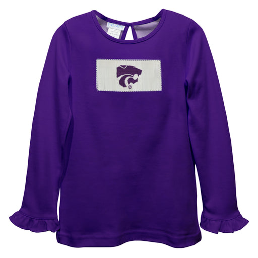 Kansas State University Wildcats K-State Smocked Purple Knit Ruffle Long Sleeve Girls Tshirt
