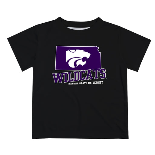 Kansas State Wildcats KSU K-State Vive La Fete State Map Black Short Sleeve Tee Shirt