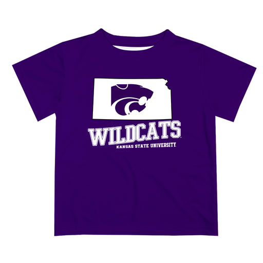 Kansas State Wildcats KSU K-State Vive La Fete State Map Purple Short Sleeve Tee Shirt
