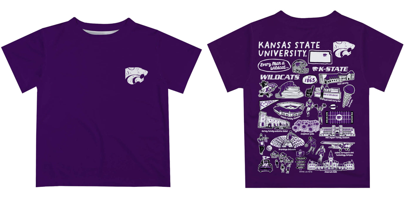 Kansas State University Wildcats Hand Sketched Vive La Fete Impressions Artwork Boys Black Short Sleeve Tee Shirt - Vive La Fête - Online Apparel Store