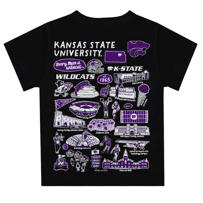 Kansas State University Wildcats Hand Sketched Vive La Fete Impressions Artwork Boys Black Short Sleeve Tee Shirt - Vive La Fête - Online Apparel Store