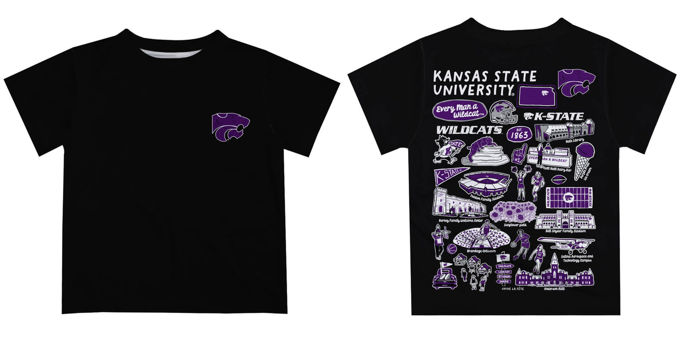 Kansas State University Wildcats Hand Sketched Vive La Fete Impressions Artwork Boys Black Short Sleeve Tee Shirt - Vive La Fête - Online Apparel Store