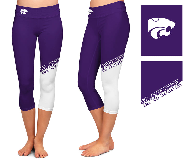 Kansas State Wildcats KSU K-State Vive La Fete Collegiate Leg Color Block Women Purple White Capri Leggings - Vive La Fête - Online Apparel Store