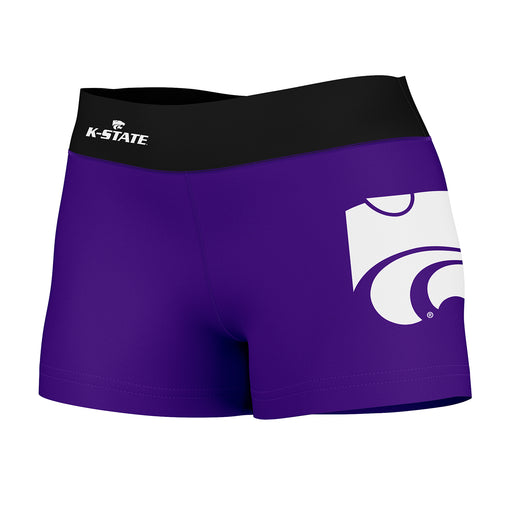 Kansas State Wildcats Vive La Fete Logo on Thigh & Waistband Purple Black Women Yoga Booty Workout Shorts 3.75 Inseam"
