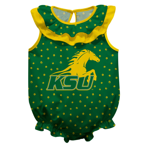 Kentucky State Thorobreads Swirls Green Sleeveless Ruffle Onesie Logo Bodysuit