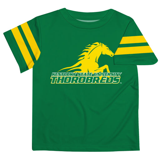 Kentucky State Thorobreads Vive La Fete Boys Game Day Green Short Sleeve Tee with Stripes on Sleeves