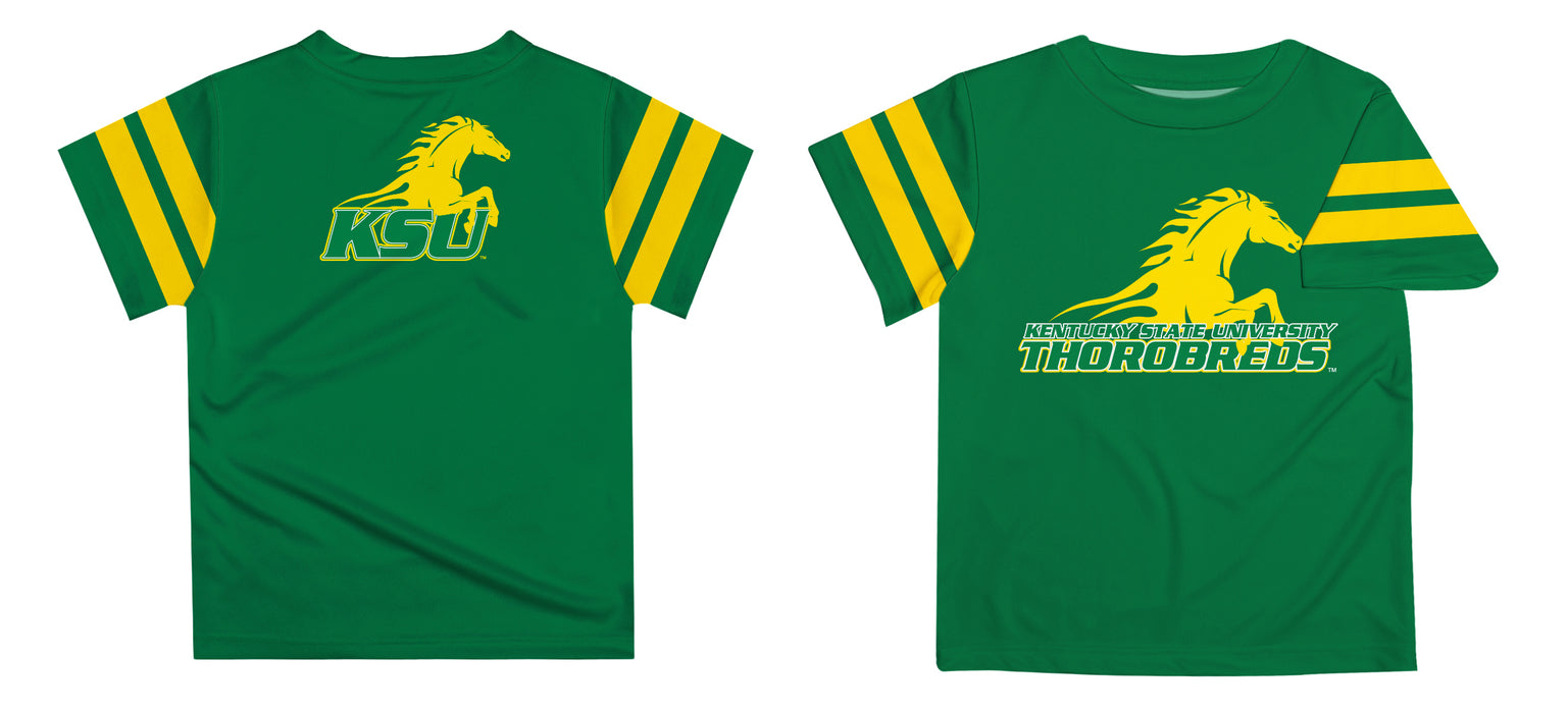 Kentucky State Thorobreads Vive La Fete Boys Game Day Green Short Sleeve Tee with Stripes on Sleeves - Vive La Fête - Online Apparel Store