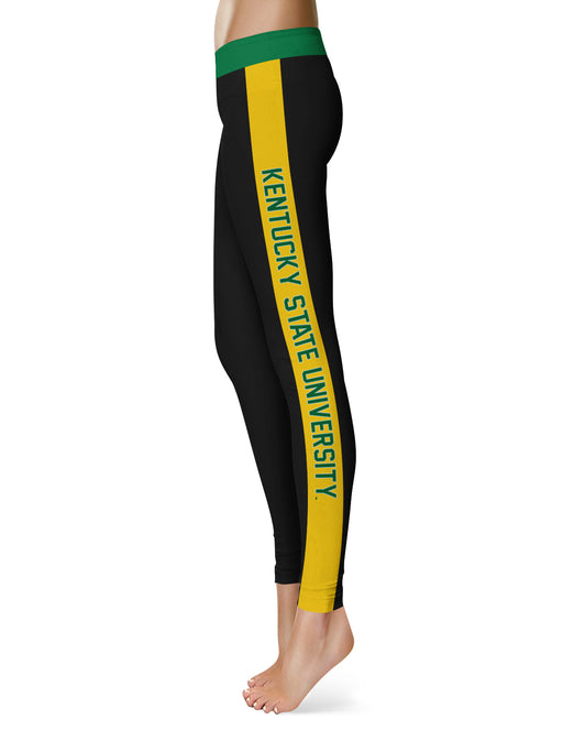 Kentucky State Thorobreds Vive La Fete Game Day Collegiate Gold Stripes Women Black Yoga Leggings 2 Waist Tights - Vive La Fête - Online Apparel Store