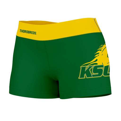 Kentucky State Thorobreds Vive La Fete Logo on Thigh & Waistband Green Gold Women Yoga Booty Workout Shorts 3.75 Inseam
