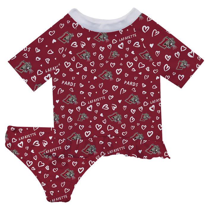 Lafayette Leopards Vive La Fete All Over Logo Maroon Long Sleeve Bikini Set