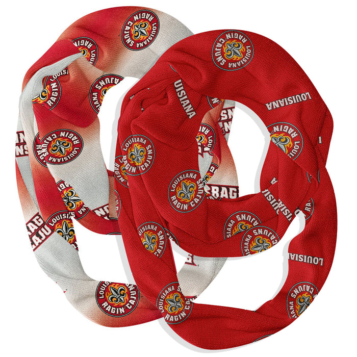 Louisiana Ragin Cajuns Vive La Fete All Over Logo Collegiate Women Set of 2 Light Weight Ultra Soft Infinity Scarfs