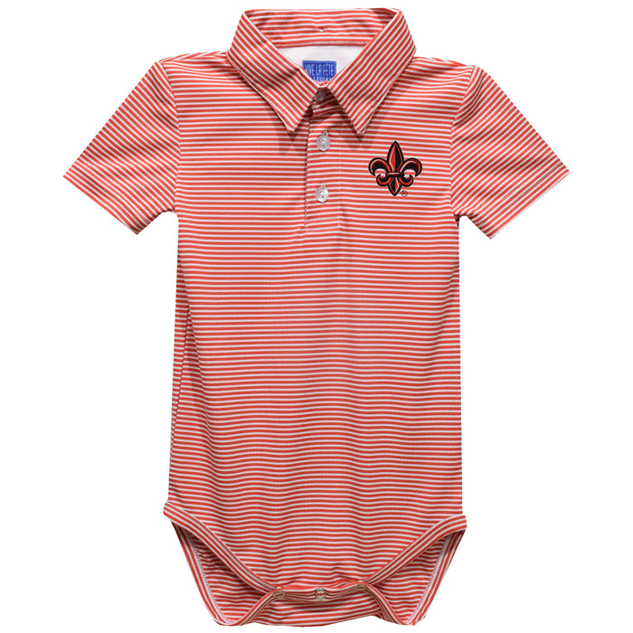 Louisiana at Lafayette Cajuns Embroidered Red Pencil Stripe Knit Polo Onesie
