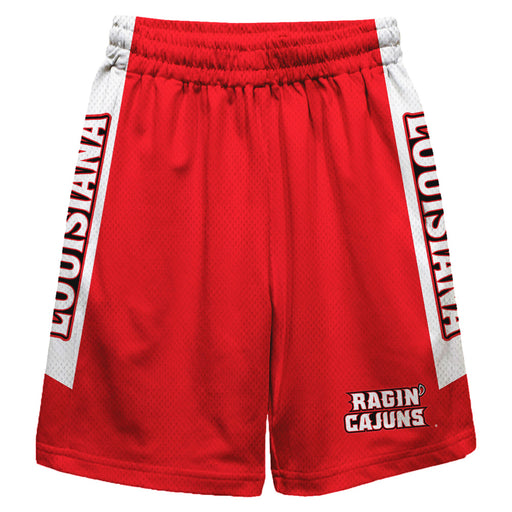 Louisiana Ragin Cajuns Vive La Fete Game Day Red Stripes Boys Solid White Athletic Mesh Short