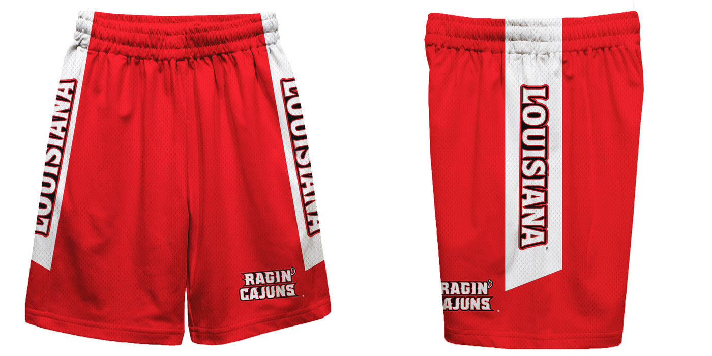 Louisiana Ragin Cajuns Vive La Fete Game Day Red Stripes Boys Solid White Athletic Mesh Short - Vive La Fête - Online Apparel Store